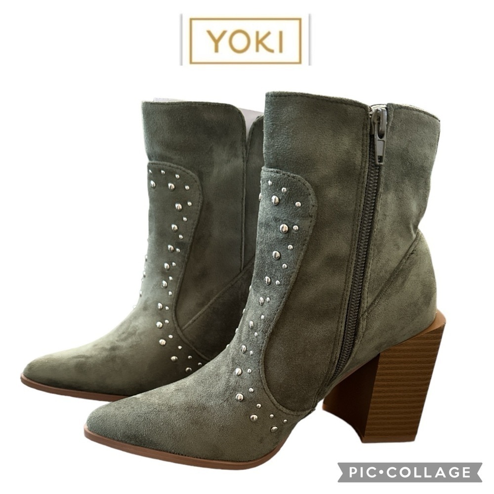 Yoki western Hotstone Suede Bootie olive green suede size 6.5 NWT